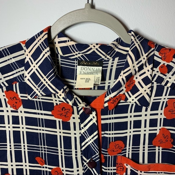 Women’s vintage Donna Enrica plaid floral printed silk t shirt dress size - Picture 2 of 8